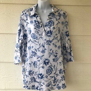 Cynthia Rowley Women’s Size 1X Top 100% Linen Button Front Side Button Detail
